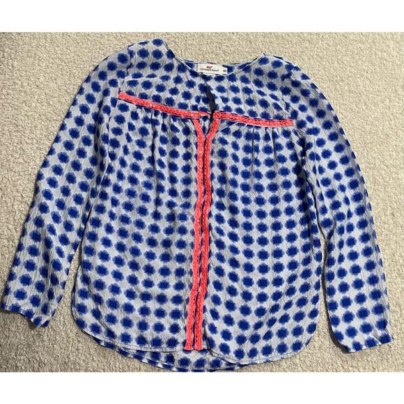 Vineyard Vines Silk Sequin Tunic Womens  XXS Long Sleeve Blouse Blue White Pink - Picture 1 of 11